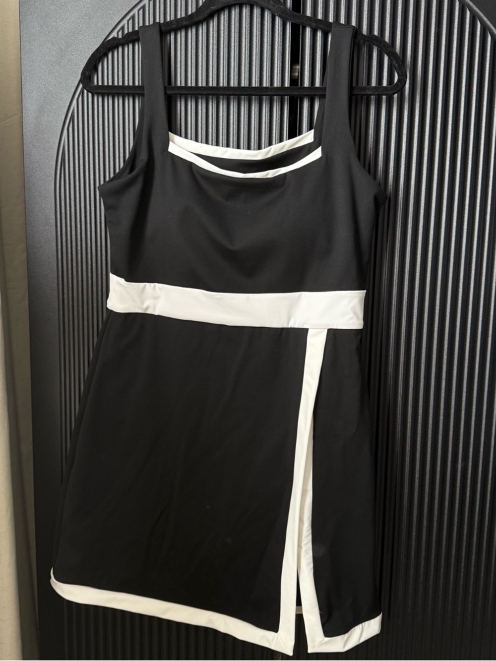 Sleeveless Black Mini Dress with White Contrast Trim